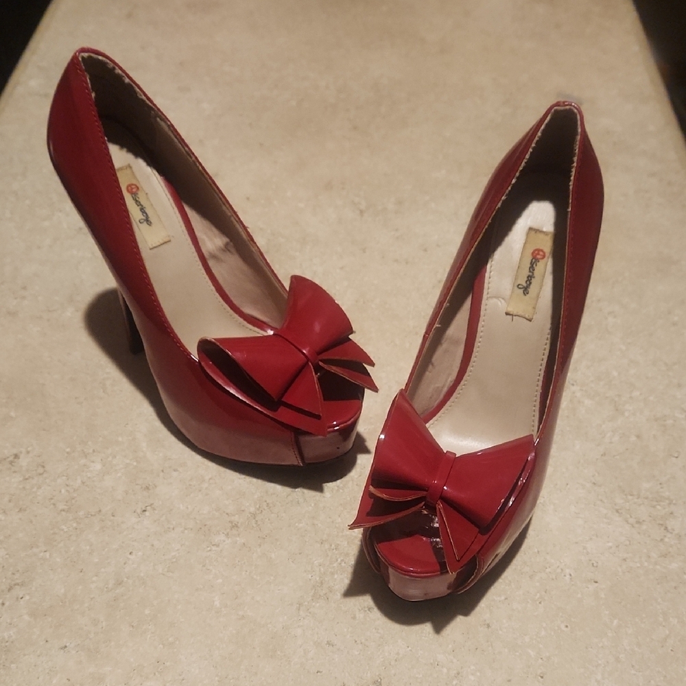 Red Peep-Toe Heels with Bow